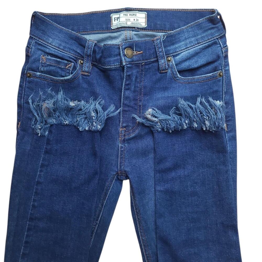 Free People Distressed Skinny Jeans Size 24" Raw Hem Blue Denim